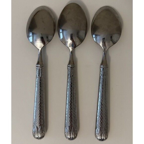 Retroneu Laurel Honeycomb Dinner Spoons Set of 3 Stainless Flatware - Picture 2 of 6